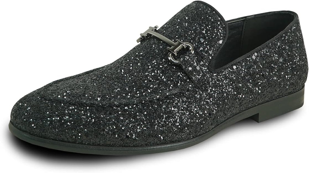 Men's Black Sequin Metallic Glitter Loafer Dress Shoes