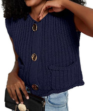 Load image into Gallery viewer, White Sleeveless Crochet Cardigan Vest Button Down