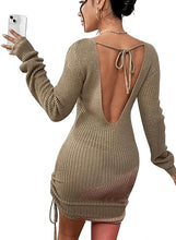 Load image into Gallery viewer, Dreamy Chic Khaki Knit Drawstring Khaki Mini Dress