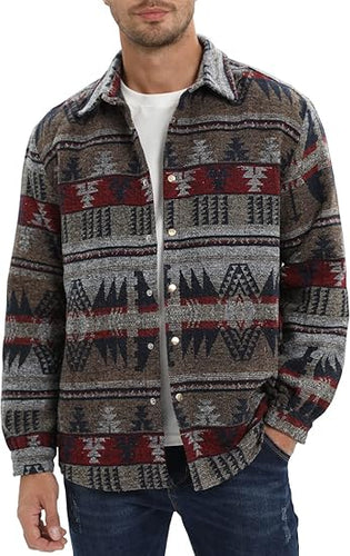 Men's Cotton Brown-Red Plaid Flannel Long Sleeve Shirt