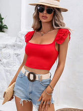 Load image into Gallery viewer, Summer Red Ruffled Trim Short Sleeve Crop Top
