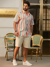 Load image into Gallery viewer, Men&#39;s Vacation Striped Summer Short Sleeve Orange Striped Shirt