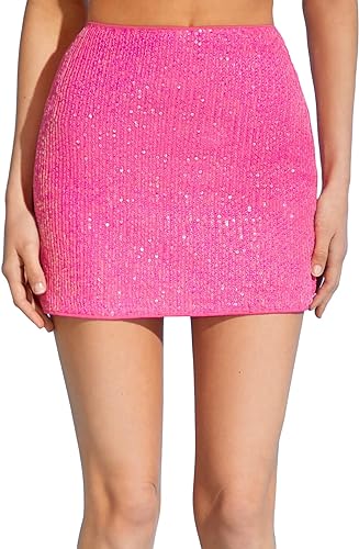 Sequined Party Hot Pink Solid Skirt