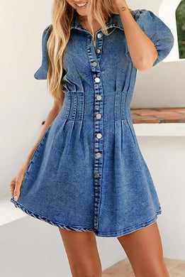 Chic Denim Jean Puff Sleeve Mini Dress