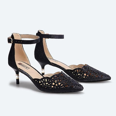 Black Glitter Candice Close Toe Stiletto Ankle Strap Heels