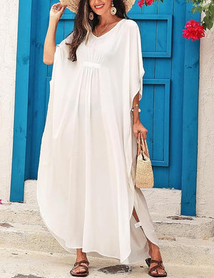 White Loose Fit Kaftan Cover Up Maxi Dress