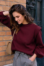 Load image into Gallery viewer, Casual Knit Burgundy Lantern Sleeve Knit Sweater