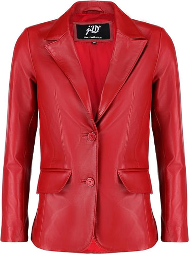 Women's Red Lambskin Leather Long Sleeve Jacket