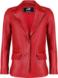 Women's Red Lambskin Leather Long Sleeve Jacket