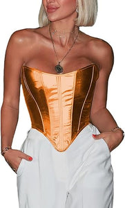 Modern Faux Leather Structured Corset Silver Top