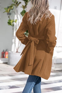 Sophisticated Wine Red Long Sleeve Belted Trench Coat