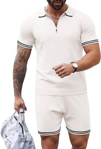 Men's White Polo Style Shirt & Shorts Set