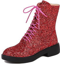 Load image into Gallery viewer, Lace Up Glitter Sequin 4cm-red Combat Boots