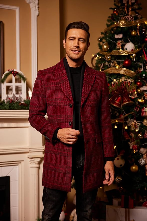 Red plaid wool coat on sale mens