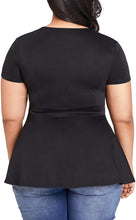 Load image into Gallery viewer, Plus Size Black Cut Out Peplum Short Sleeve Top