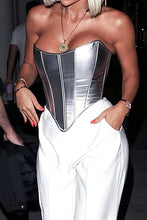 Load image into Gallery viewer, Modern Faux Leather Structured Corset Silver Top