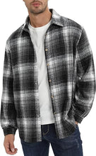 Load image into Gallery viewer, Men&#39;s Cotton Black Plaid Flannel Long Sleeve Shirt