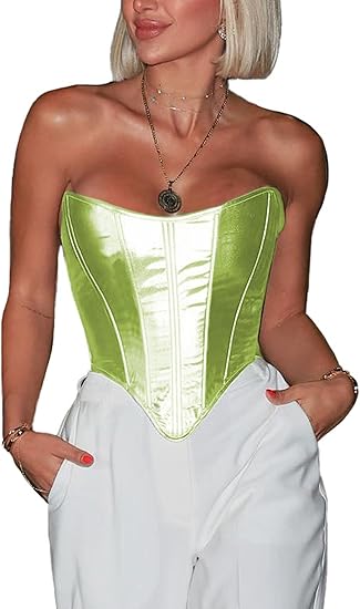 Modern Faux Leather Structured Corset Fluorescent Green Top