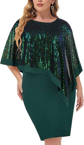 Plus Size Cape Style Glitter Black Sequin Mini Dress