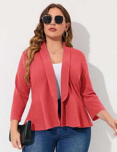 Plus Size Orange Ruched Sleeve Long Sleeve Blazer Jacket