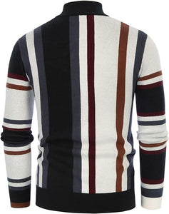Men's Grey Striped Vintage Long Sleeve Sweater