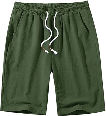 Men's Army Green Linen Drawstring Casual Summer Shorts