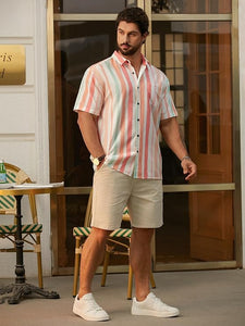 Men's Vacation Striped Summer Short Sleeve Multicolor Shirt