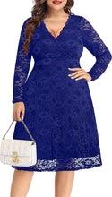 Load image into Gallery viewer, Plus Size Black Lace Long Sleeve Cocktail Dress
