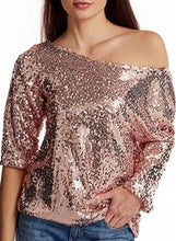 Load image into Gallery viewer, Sparkling Black Sequin Short Sleeve Top