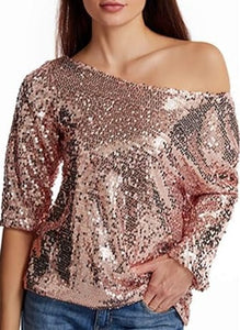 Sparkling Black Sequin Short Sleeve Top