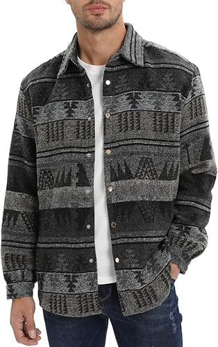 Men's Cotton Dark Grey Plaid Flannel Long Sleeve Shirt