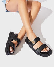 Load image into Gallery viewer, Black Leather Buckle Strap Comfy Open Toe Sandals