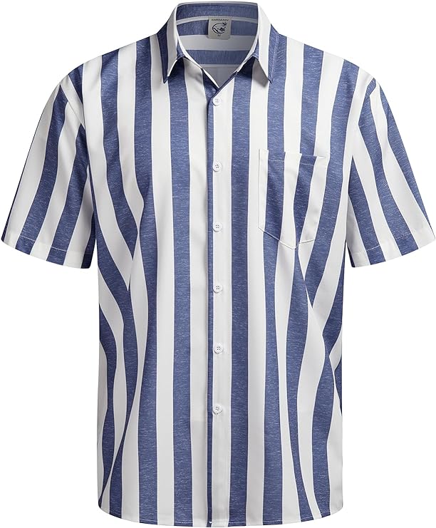 Men's Vacation Striped Summer Short Sleeve Purple Shirt