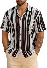 Load image into Gallery viewer, Men&#39;s Vacation Striped Summer Short Sleeve Wine Red Striped Shirt