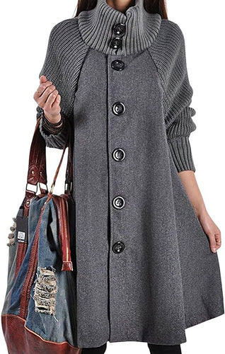 Prestige Grey Cloak Style Mock Neck Wool Jacket