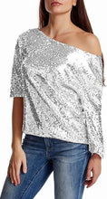 Load image into Gallery viewer, Sparkling Black Sequin Short Sleeve Top