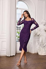 Load image into Gallery viewer, Beautiful Lace Purple Long Sleeve Midi Dress