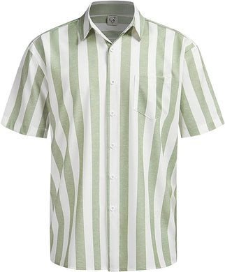 Men's Vacation Striped Summer Short Sleeve Light Green Shirt