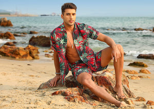 Casual Men's Blue Vacation Style Shirt & Shorts Set