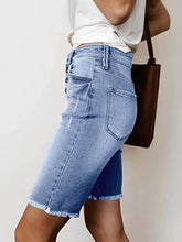 Load image into Gallery viewer, High Quality Light Denim Blue Button Up Capri Shorts