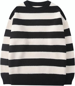 Striped Knit Loose Fit Pink Long Sleeve Sweater