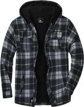 Load image into Gallery viewer, Men&#39;s Sherpa Black/Grey Lined Zip Up Hooded Long Sleeve Jacket