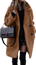Load image into Gallery viewer, Fashionable Brown Sherpa Lapel Long Sleeve Trench Coat