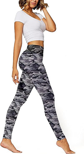 High Waist Grey Camouflage Printed Stretch Leggings