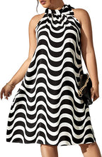 Load image into Gallery viewer, Plus Size Navy Stripe Printed Halter Sleeveless Mini Dress