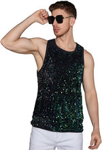 Load image into Gallery viewer, Men&#39;s Black/Green Sleeveless Sequin Tank Top Shirt