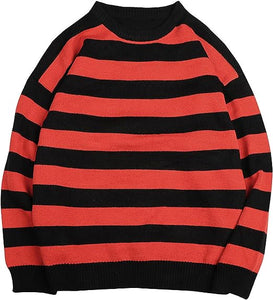 Striped Knit Loose Fit Pink Long Sleeve Sweater