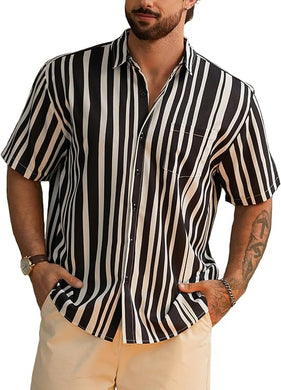 Men's Vacation Striped Summer Short Sleeve White Striped Shirt