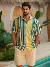 Load image into Gallery viewer, Men&#39;s Vacation Striped Summer Short Sleeve Beige Striped Shirt