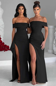 Elegant Black Off Shoulder Sleeveless Formal Dress